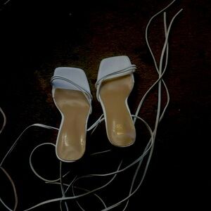 White tie up heels
